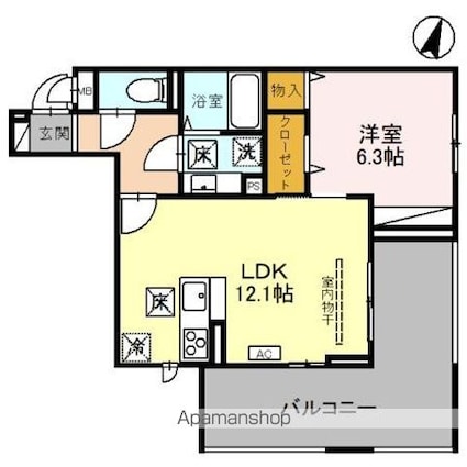 ヴィルソレイユ[1LDK/44.78m2]の間取図