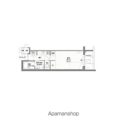 ガーデン東新宿[1K/25.24m2]の間取図