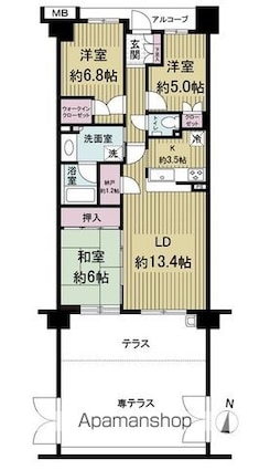 ソレーヌ世田谷芦花公園[3LDK/78.27m2]の間取図