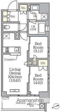 グランエール西日暮里[2LDK/43.39m2]の間取図