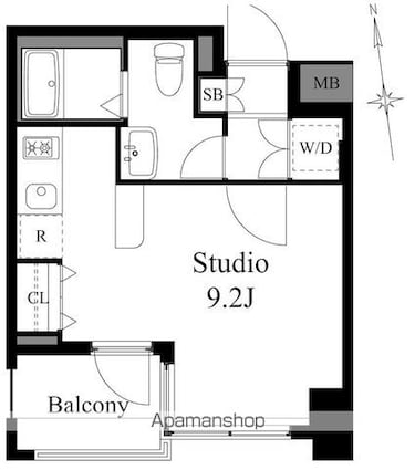 ドゥーエ両国[1R/24.03m2]の間取図