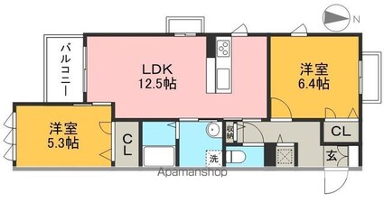 ベレオ一ツ橋[2LDK/59.53m2]の間取図