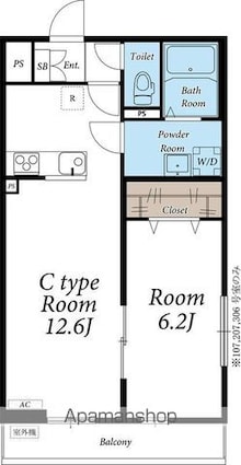 東京都足立区扇２丁目[1LDK/43.26m2]の間取図