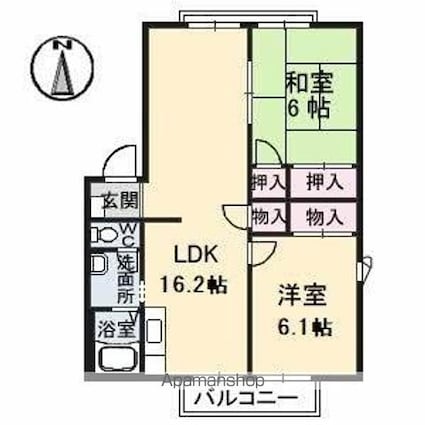 フレグランス中塚Ａ棟[2LDK/57.42m2]の間取図