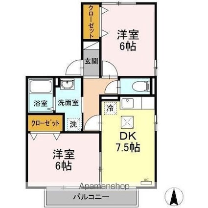 シティパル２１　Ｂ棟[2DK/48.79m2]の間取図