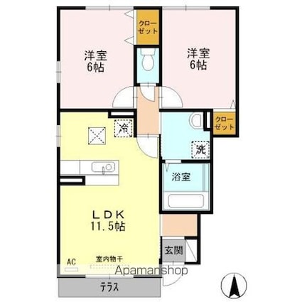 リヴェール長戸　Ｂ棟[2LDK/53.65m2]の間取図
