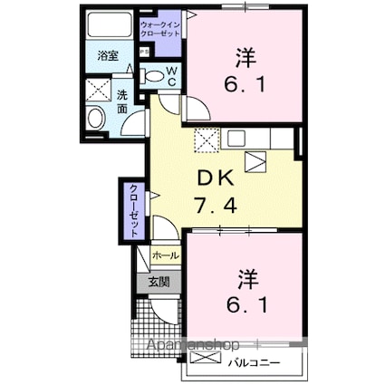 サンヒルズＭ　Ⅰ[2DK/44.7m2]の間取図