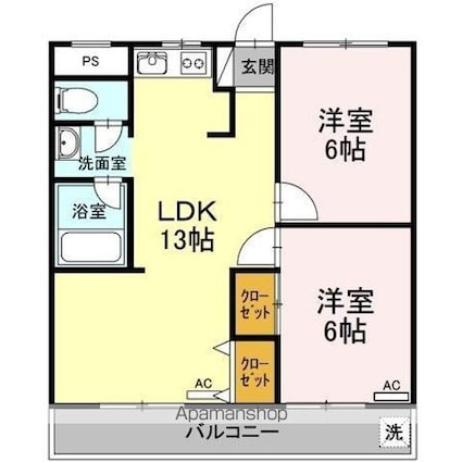 山陽ハイツ[2LDK/53m2]の間取図