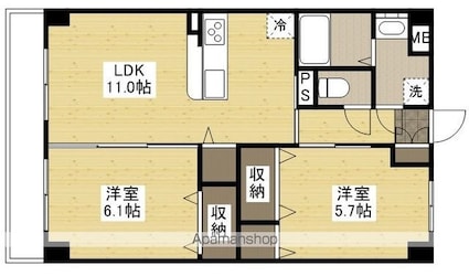 ポルポラ[2LDK/54m2]の間取図