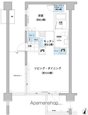 ガーデニエール砧レジデンス[1LDK/43.69m2]の間取図