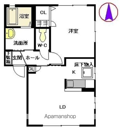 熊本県宇城市松橋町曲野[1LDK/42.72m2]の間取図