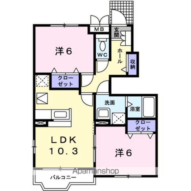 アーデン西浜　Ⅰ[2LDK/54.21m2]の間取図