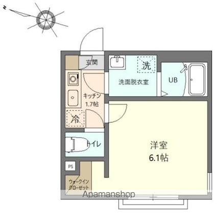 グランステージ川崎[1K/21.04m2]の間取図