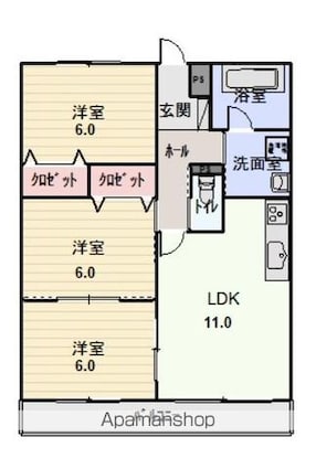 竹屋台ハウス３[3LDK/66.24m2]の間取図