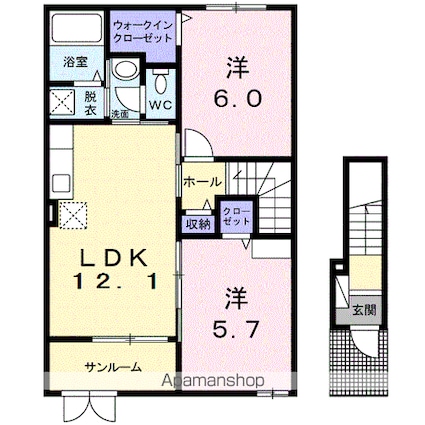スペーシア[2LDK/56.89m2]の間取図