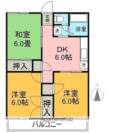 ハイツ丸山Ｂ棟[3DK/48.6m2]の間取図