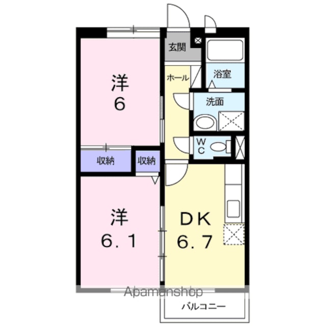 ふぁ・みーゆ２１Ａ[2DK/46.13m2]の間取図