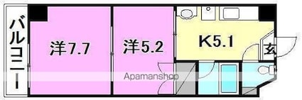 ラッセルスクエア松山市駅　Ａ・Ｂ棟[2K/36.5m2]の間取図
