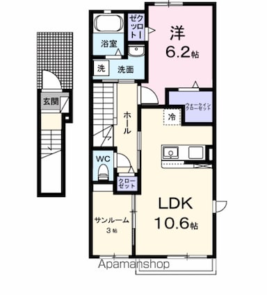 シエルセランⅡ[1LDK/51.64m2]の間取図