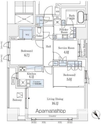 グランスイート千代田麹町[2SLDK/86.04m2]の間取図