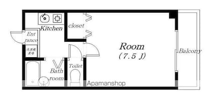 ノースウイング[1K/21.28m2]の間取図