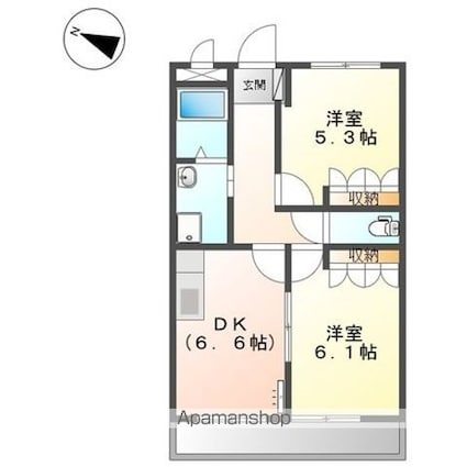 シャルマンコート１番館[2DK/45m2]の間取図