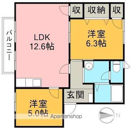クレセントガーデン　Ｂ棟[2LDK/54.82m2]の間取図