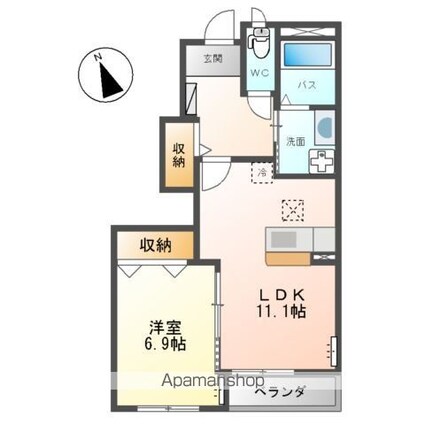 フォンターナ　Ⅱ[1LDK/45.09m2]の間取図