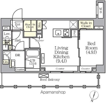 ＡＲＫＭＡＲＫ世田谷砧[1LDK/39.23m2]の間取図