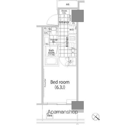 パークハビオ赤坂タワー[1K/21.96m2]の間取図
