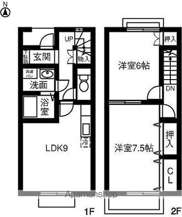 Ａｐｒｉｃｏｔ　Ｈｏｕｓｅ　Ａ・Ｂ[2DK/57.96m2]の間取図