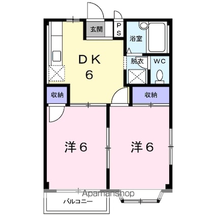 ホワイトローズＡ[2DK/39.74m2]の間取図