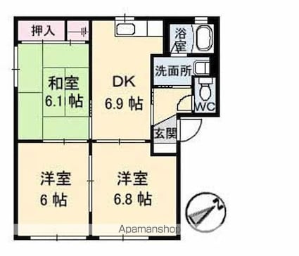 ミラベル焼山中央　Ａ棟[3DK/61.6m2]の間取図