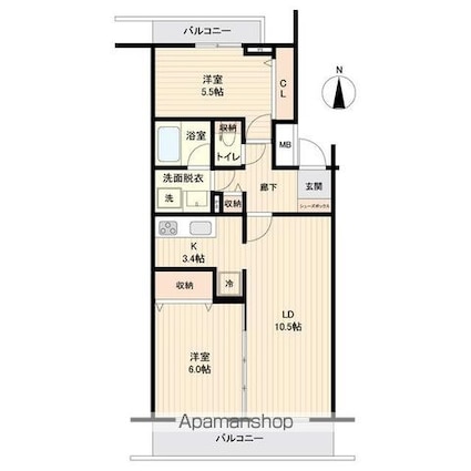 フィール天神町３号館[2LDK/59.04m2]の間取図