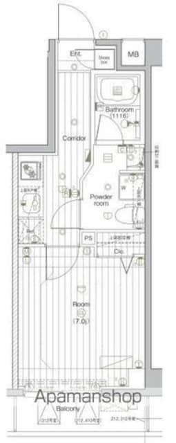東京都新宿区北新宿２丁目[1K/25.44m2]の間取図