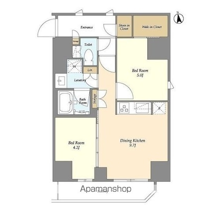 グランカーサ蒲田ウエスト[2DK/46.48m2]の間取図