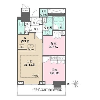 ザ・パークハウス晴海タワーズ　クロノレジデンス[2LDK/60.95m2]の間取図