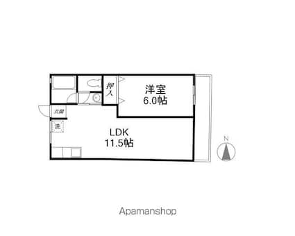 シャトル石山[1LDK/38.88m2]の間取図