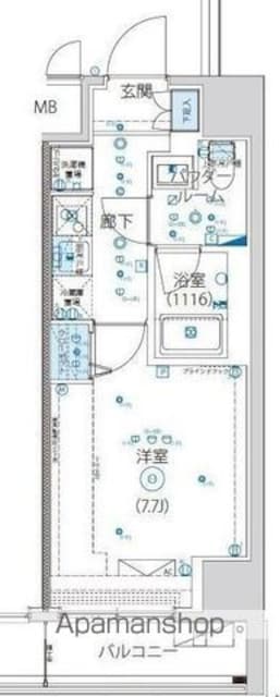 アルテシモヴェント[1K/25.41m2]の間取図