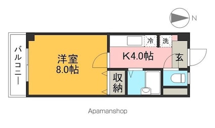 貳室邸マンション[1K/25.27m2]の間取図