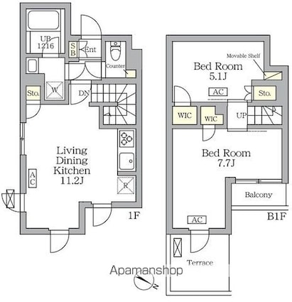 アジールコート三宿テラス[2LDK/56.74m2]の間取図