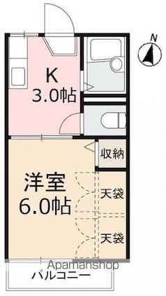 カーサ・ヴェルデ[1K/23.05m2]の間取図