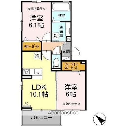 ヒルズ国母[2LDK/52.57m2]の間取図