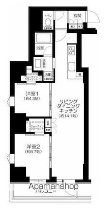 サンウッドフラッツ新宿四谷三丁目[2LDK/56.63m2]の間取図