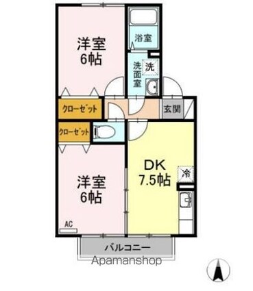 シュガー・コート[2DK/45.42m2]の間取図
