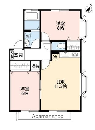 東京都狛江市西野川１丁目[2LDK/53.72m2]の間取図