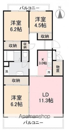 Ｋ’ｓＢ三条Ⅰ・Ⅱ[3LDK/79.2m2]の間取図