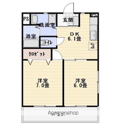 フェリース[2DK/42.12m2]の間取図
