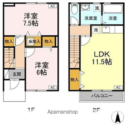 リビングタウン不来方　Ｆ[2LDK/65.21m2]の間取図