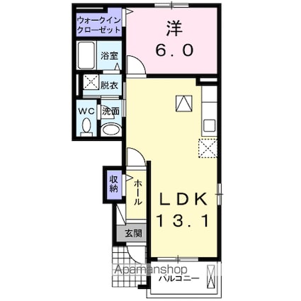 クレール聖徳Ｃ[1LDK/45.34m2]の間取図